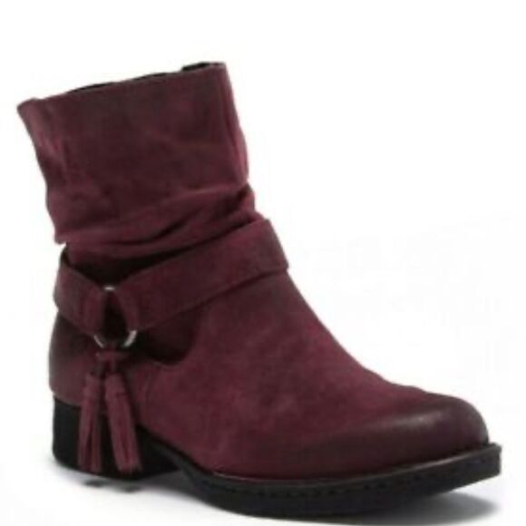 Born Cory Burgundy Suede Distressed Side Zip Booties Sz 7 - Picture 7 of 7